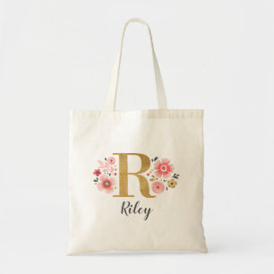 Tote Bag LETTRE MONOGRAPHIQUE D'OR "R" Floral