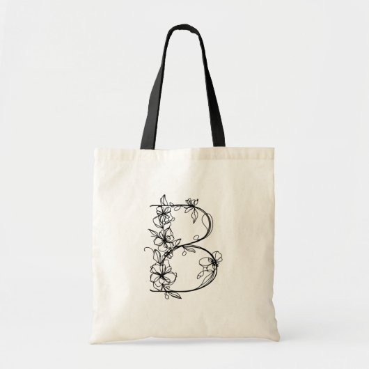 Tote Bag LETTRE MONOGRAPHIQUE Florale B toile réutilisable (Devant)