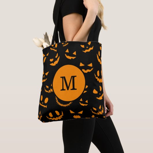 Tote Bag LETTRE MONOGRAPHIQUE VISEES Jack-o'-lantern Éffray (De près)
