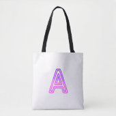 Tote Bag Lettre néon A Monogramme Violet Rose Clair Initial (Devant)