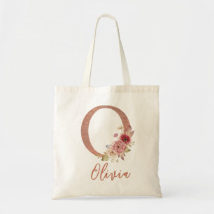 Tote Bag Lettre O Parties scintillant rose pâle Monogramme 