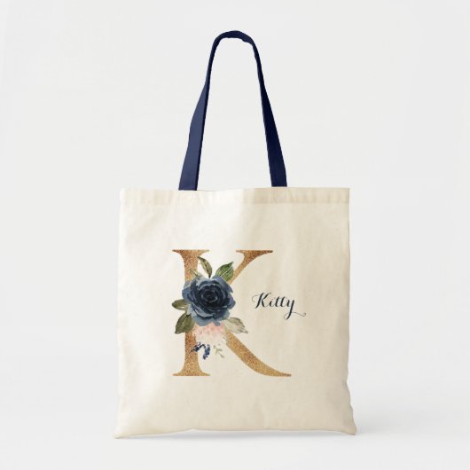 Tote Bag Lettre or moderne K Parties scintillant florale Pe (Devant)