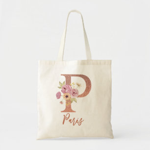 Tote Bag Lettre P Parties scintillant rose pâle Monogramme