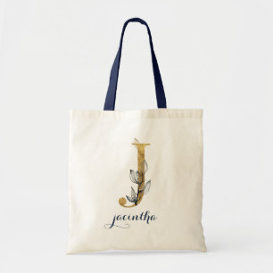 Tote Bag LETTRE PERSONNELLE "J" Bleue D'OR DE LA Marine Flo