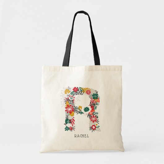 Tote Bag Lettre R | LETTRE FLEURIE Whimsical Monogramme I (Devant)