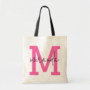 Tote Bag Lettre Varsity rose Monogramme Nom du script cursi