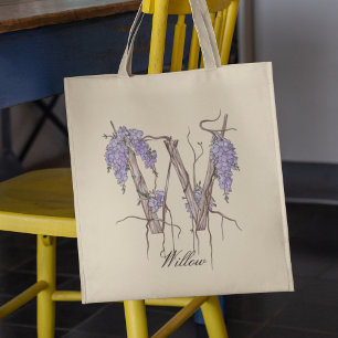 Tote Bag Lettre 'W' en glycine Monogramme floral personnali
