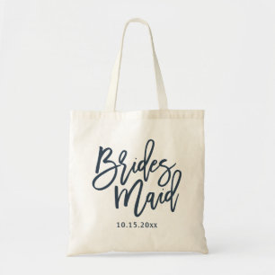 Tote Bag Lettres de la servante de Bridesmaid bleu marine