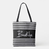 Tote Bag Lettres en bloc de Brooklyn en blanc noir (Dos)