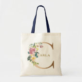 Tote Bag Lettres florales d'or Monogramme C (Devant)