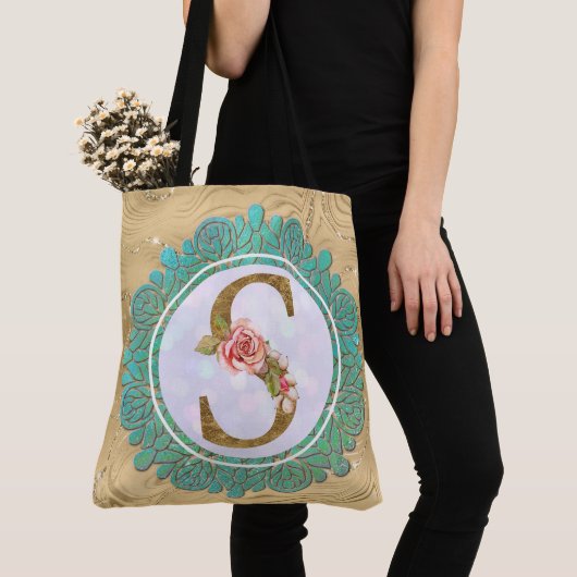 Tote Bag Lettres Initiales Monogramme Élégant avec Mandala (De près)