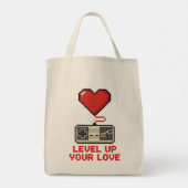 Tote Bag Level Up Your Love, Retro Pixel Gaming Design (Dos)