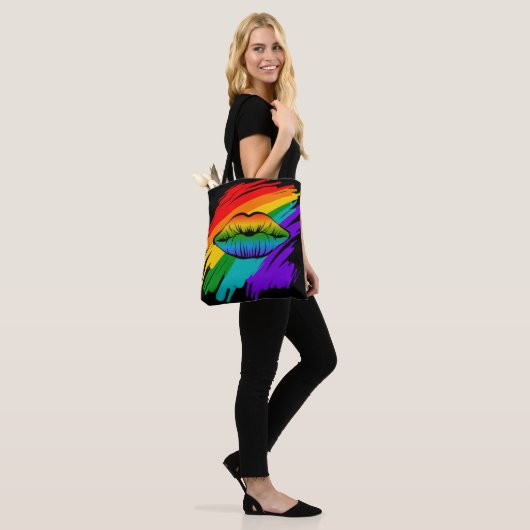 Tote Bag Lèvres arc-en-ciel (Sur le modèle)