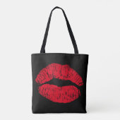 Tote Bag Lèvres de baiser rouge sur noir (Dos)