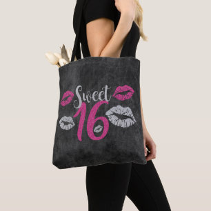 Tote Bag Lèvres De Parties scintillant Gris Et Rose