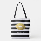 Tote Bag Lèvres dorées avec bandes blanches noires classiqu (Dos)