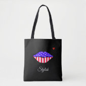 Tote Bag Lèvres et calligraphie stylées du drapeau américai (Devant)