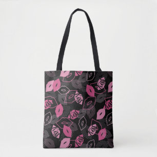 Tote Bag Lèvres roses embrasser Motif Black Ver