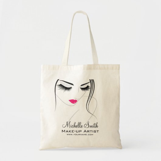 Tote Bag Lèvres roses Face longues cils Lash Extensions (Devant)