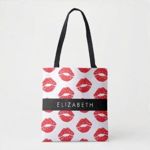 Tote Bag Lèvres Rouges, Rouge, Motif Des Lèvres, Votre Nom