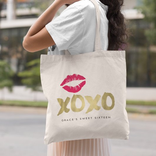 Tote Bag Lèvres XOXO Faux Gold et Rose
