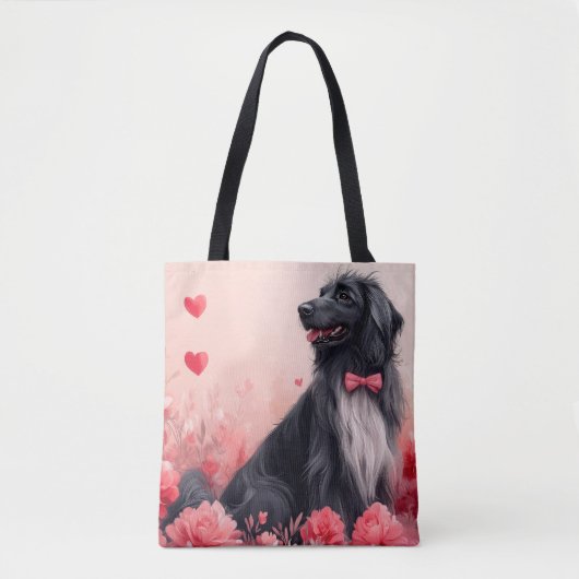 Tote Bag Lévrier Afghan avec des Roses - Saint-Valentin (Devant)