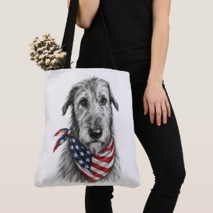 Tote Bag Lévrier Irlandais portant un bandana au drapeau am