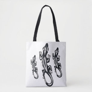 Tote Bag Lézard de style tribal noir et blanc