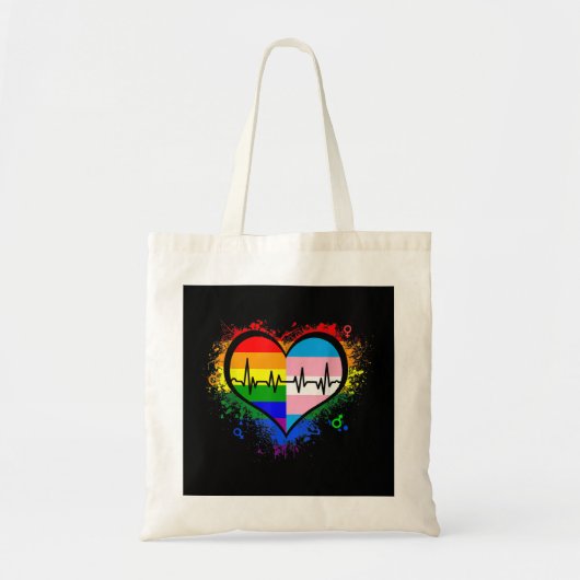 Tote Bag LGBT Hearbeat EKG Shirt Gay Lesbian Transgenre L (Devant)