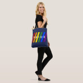 Tote Bag LGBTQ FIDE Diagonal Rainbow Stripes sur Navy Blue (Sur le modèle)