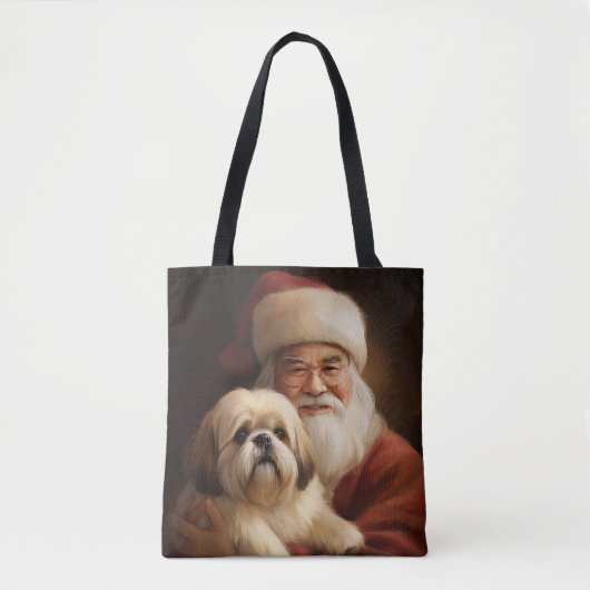 Tote Bag Lhasa Apso Avec Noël Festif Du Père Noël (Devant)