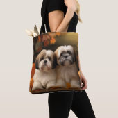Tote Bag Lhasa Apso Chiot Automne Citrouille de plaisir (De près)