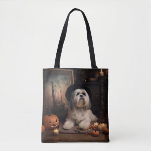 Tote Bag Lhasa Apso Citrouille Halloween effrayant