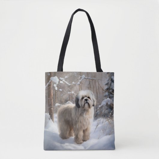 Tote Bag Lhassa Apso Laisse Neige Noël (Devant)