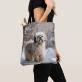 Tote Bag Lhassa Apso Laisse Neige Noël (De près)