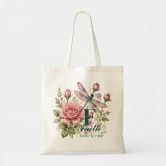 Tote Bag Libellule aquarelle colorée & Fleur de naissance d