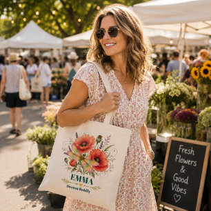 Tote Bag Libellule Coquelicot Personnalisée Fleur de Naissa