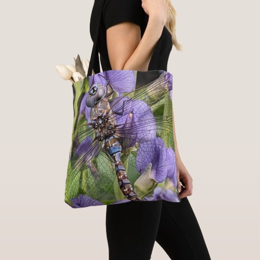 Tote Bag Libellule Darner aux Yeux Bleus sur Fleur (De près)