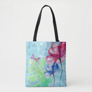 Tote Bag Libellule et lavage floral d'aquarelle