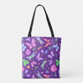 Tote Bag Libellule et papillon violet rose nom personnalisé (Dos)