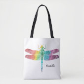 Tote Bag Libellule magnifique d'aquarelle d'arc-en-ciel (Devant)