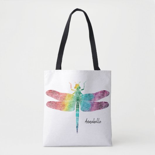 Tote Bag Libellule magnifique d'aquarelle d'arc-en-ciel (Devant)
