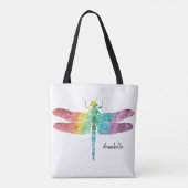 Tote Bag Libellule magnifique d'aquarelle d'arc-en-ciel (Dos)