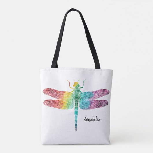 Tote Bag Libellule magnifique d'aquarelle d'arc-en-ciel (Dos)
