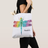 Tote Bag Libellule magnifique d'aquarelle d'arc-en-ciel (De près)