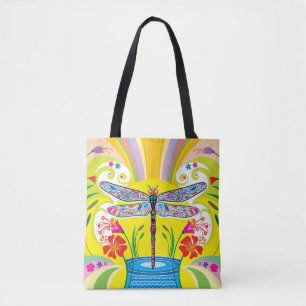 Tote Bag Libellule radieuse et fleurs sauvages