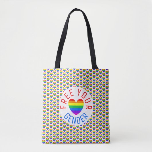 Tote Bag Libérez votre genre, Coeur arc-en-ciel (Devant)