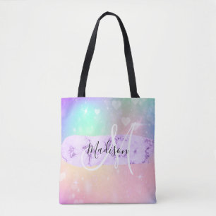 Tote Bag Licorne Arc-en-Ciel Cœurs Monogramme Coloré Fémini