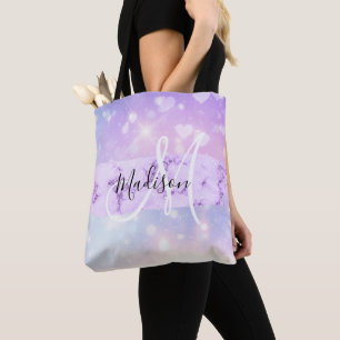 Tote Bag Licorne Arc-en-ciel Cœurs Monogramme Pailleté Fémi