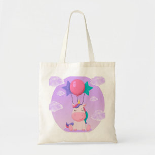 Tote Bag Licorne mignonne assise et ballons lilas